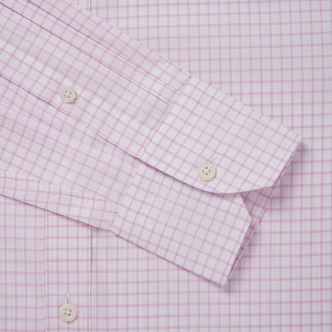 Pale Pink & White Tailored Fit Twill Graph Check Dress Shirt