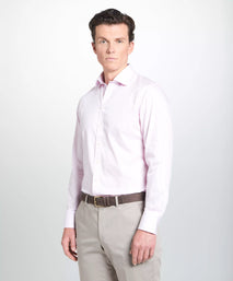 Pale Pink & White Tailored Fit Twill Graph Check Formal Shirt