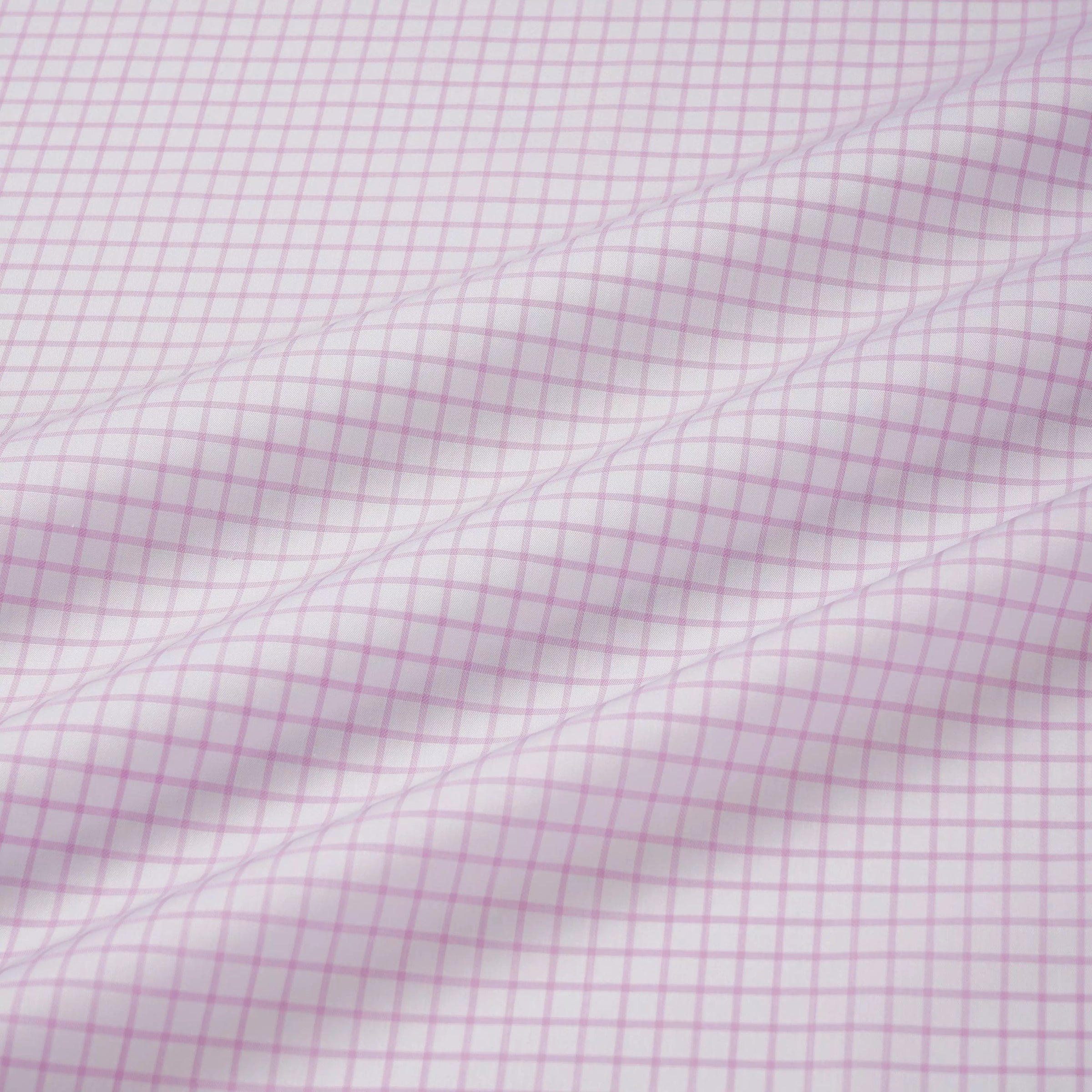 Pale Pink & White Tailored Fit Twill Graph Check Dress Shirt