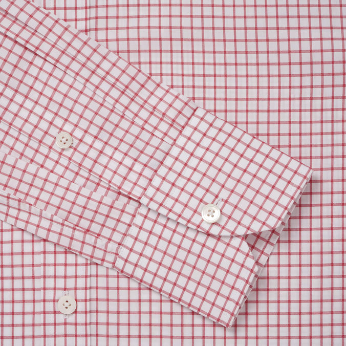 White & Red Tailored Fit Twill Graph Check Dress Shirt