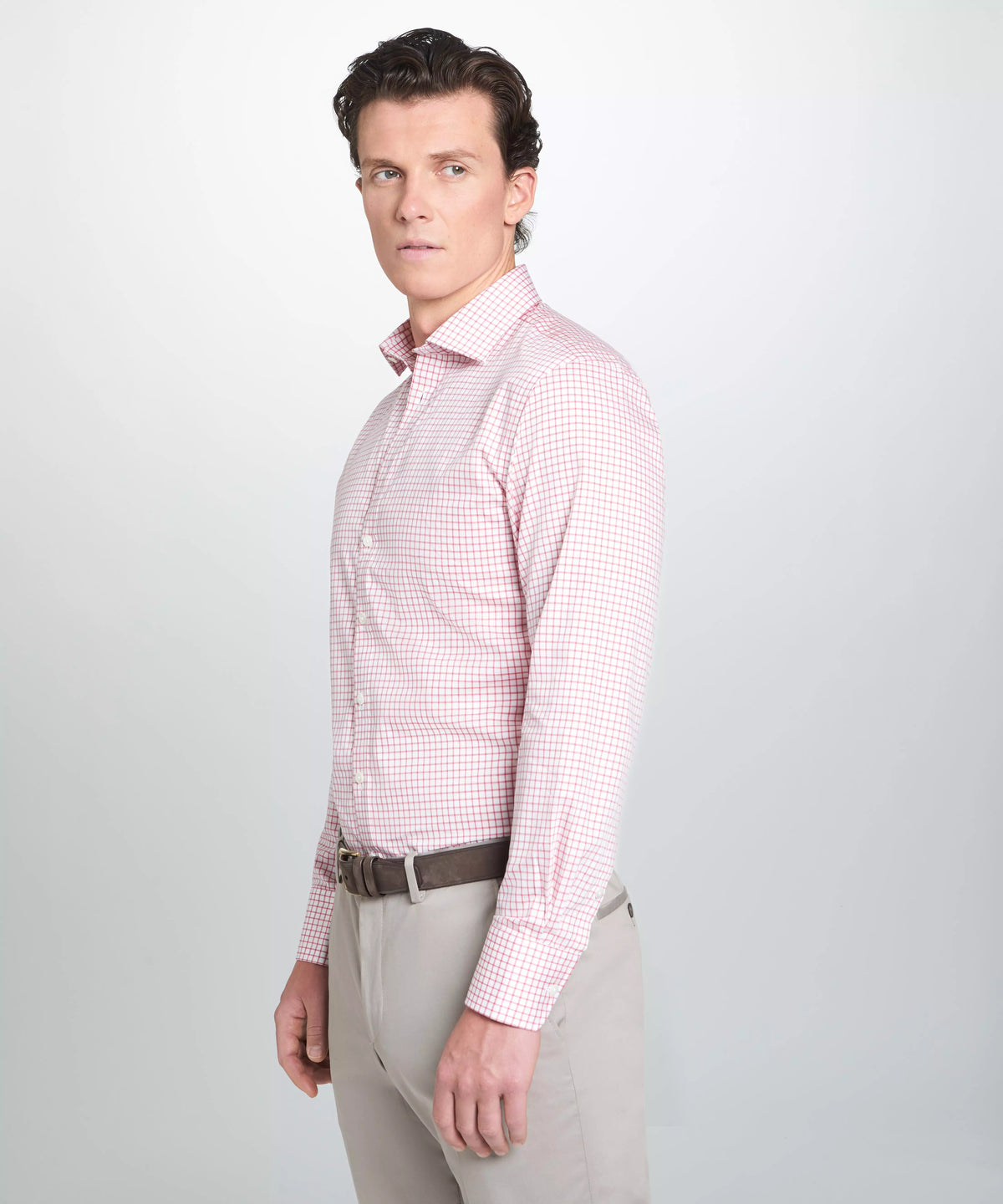 White & Red Tailored Fit Twill Graph Check Formal Shirt