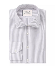 Pale Grey & White Tailored Fit Tram Stripe Dress Shirt