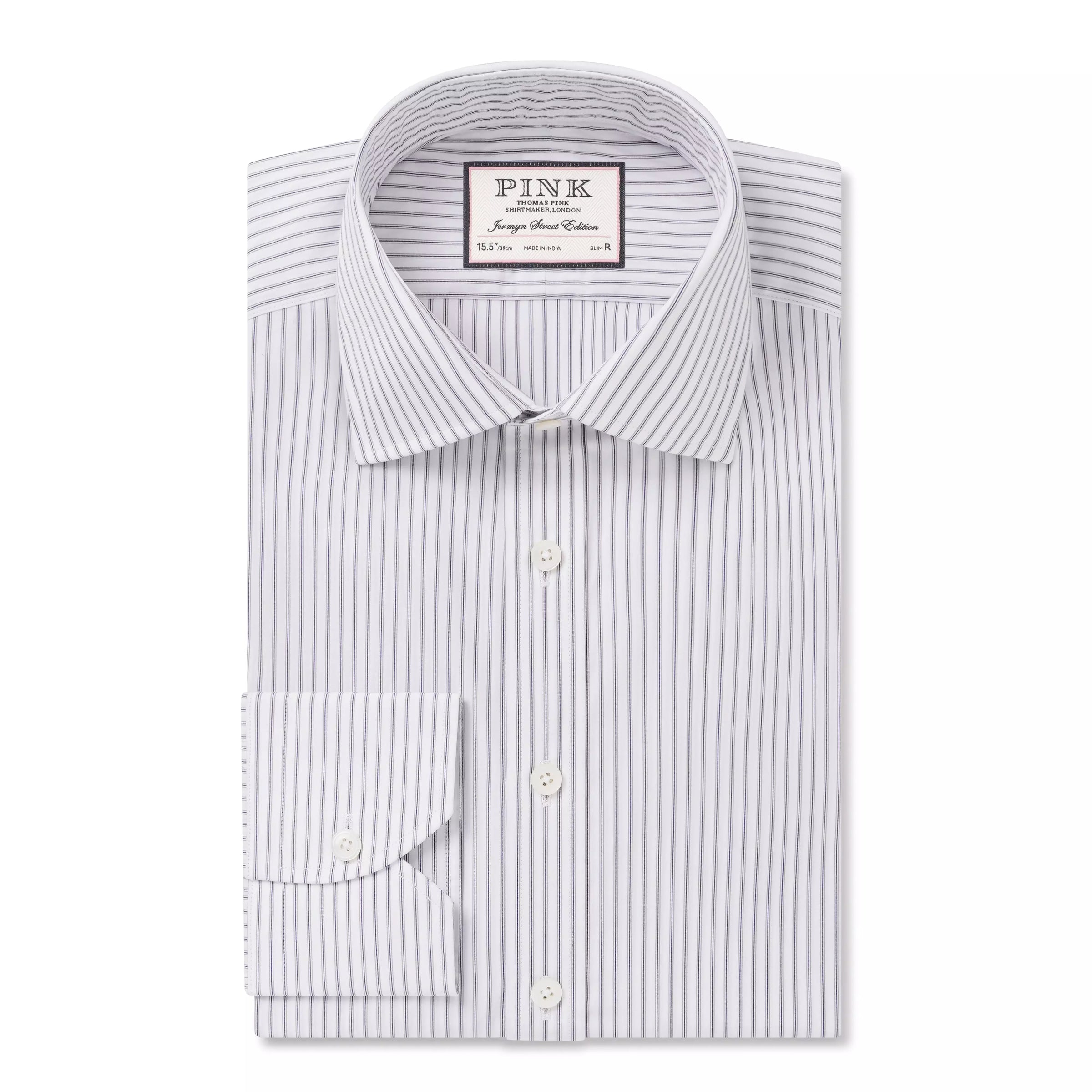 Pale Grey & White Tailored Fit Tram Stripe Dress Shirt