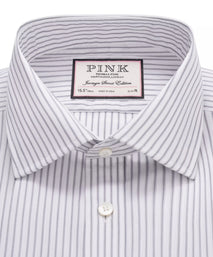 Pale Grey & White Tailored Fit Tram Stripe Dress Shirt