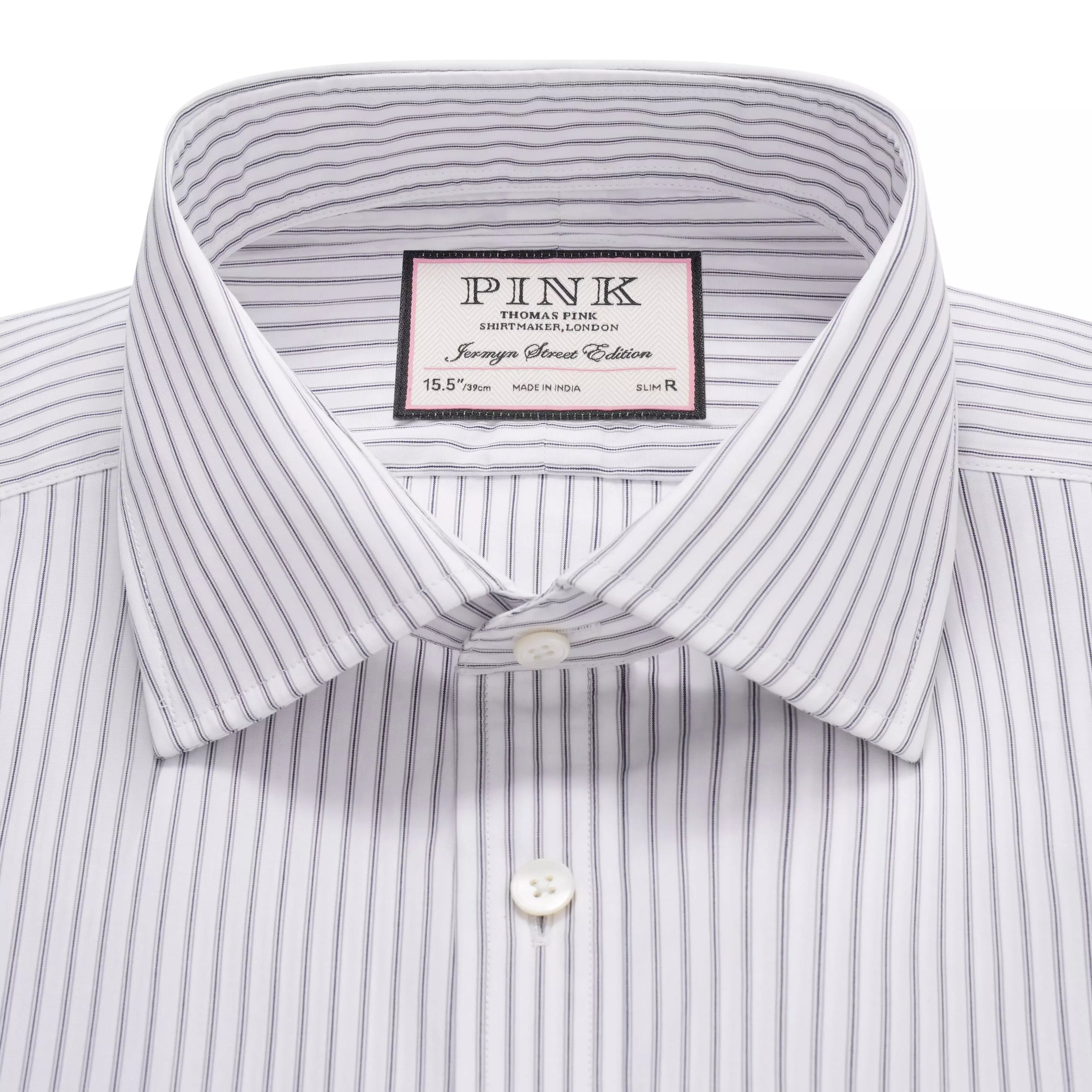 Pale Grey & White Tailored Fit Tram Stripe Dress Shirt