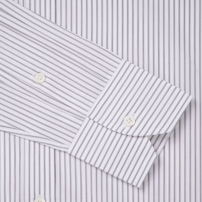 Pale Grey & White Tailored Fit Tram Stripe Dress Shirt