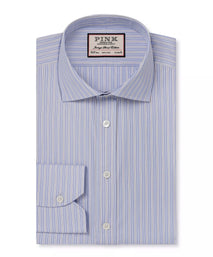 Blue & White Tailored Fit Formal End on End Track Stripe Shirt