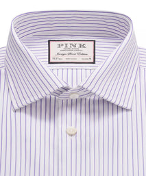 White & Purple Tailored Fit Striped Poplin Dress Shirt