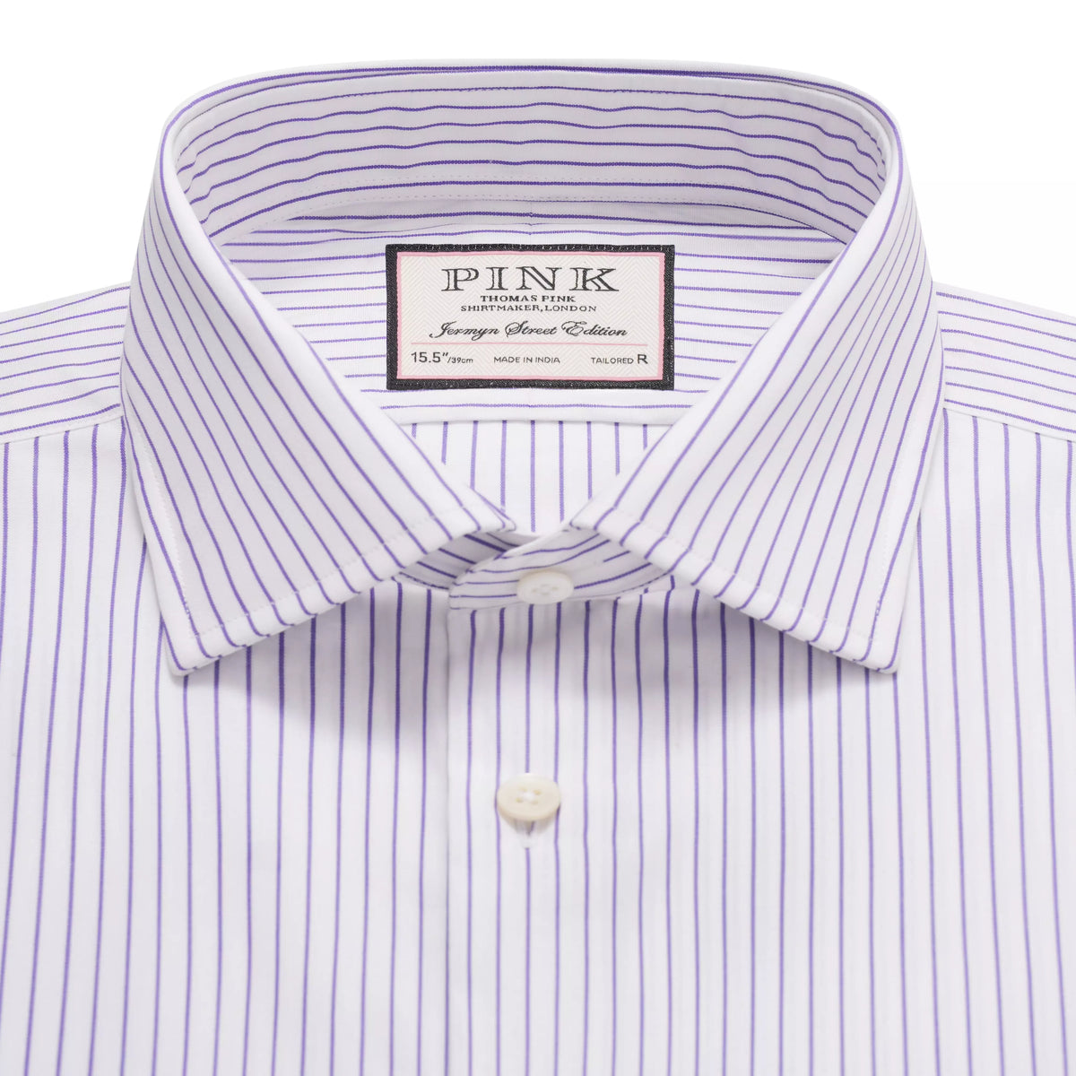 White & Purple Tailored Fit Striped Poplin Dress Shirt