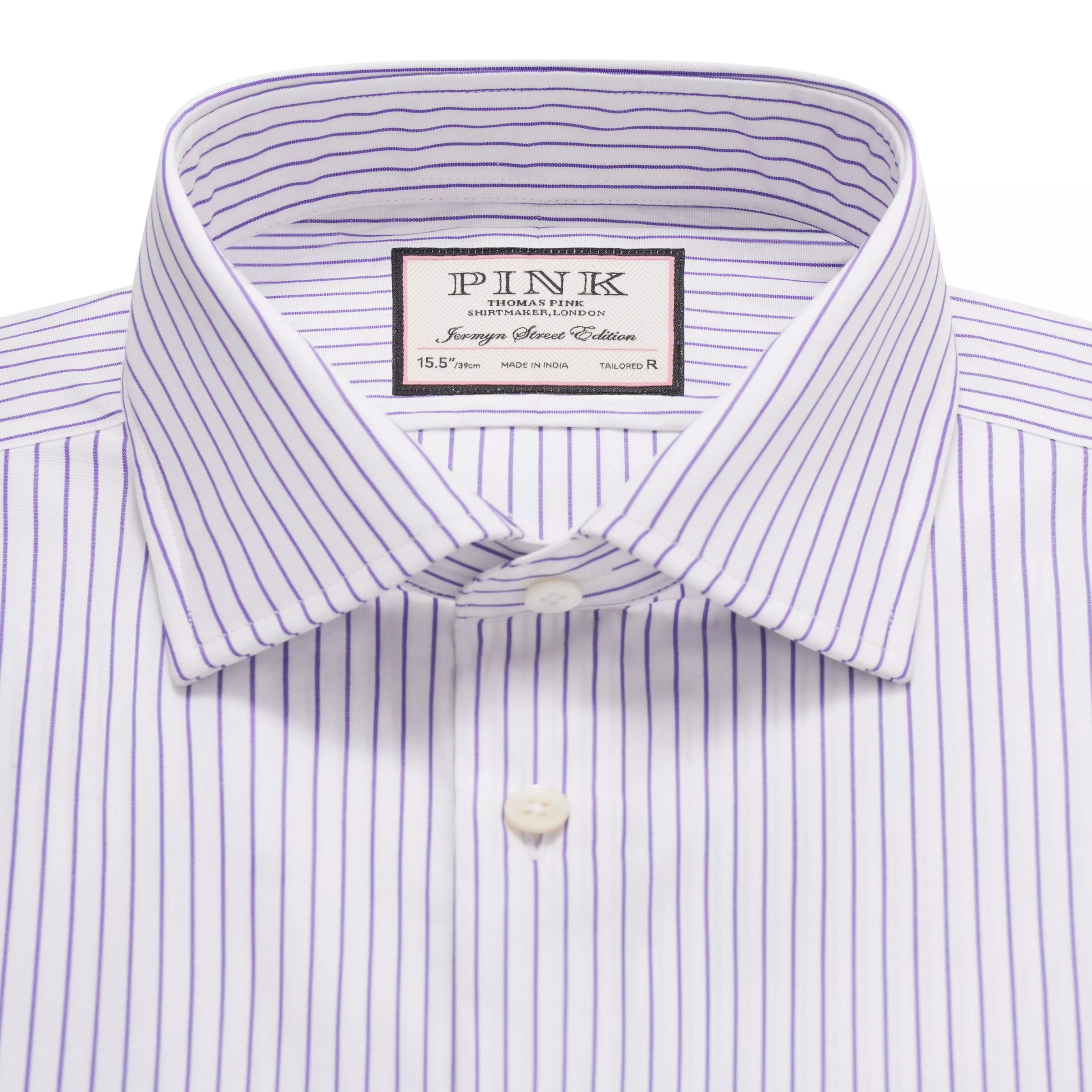 White & Purple Tailored Fit Striped Poplin Dress Shirt