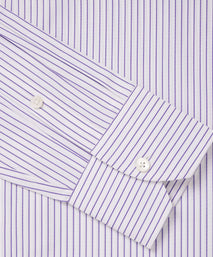 White & Purple Tailored Fit Striped Poplin Dress Shirt