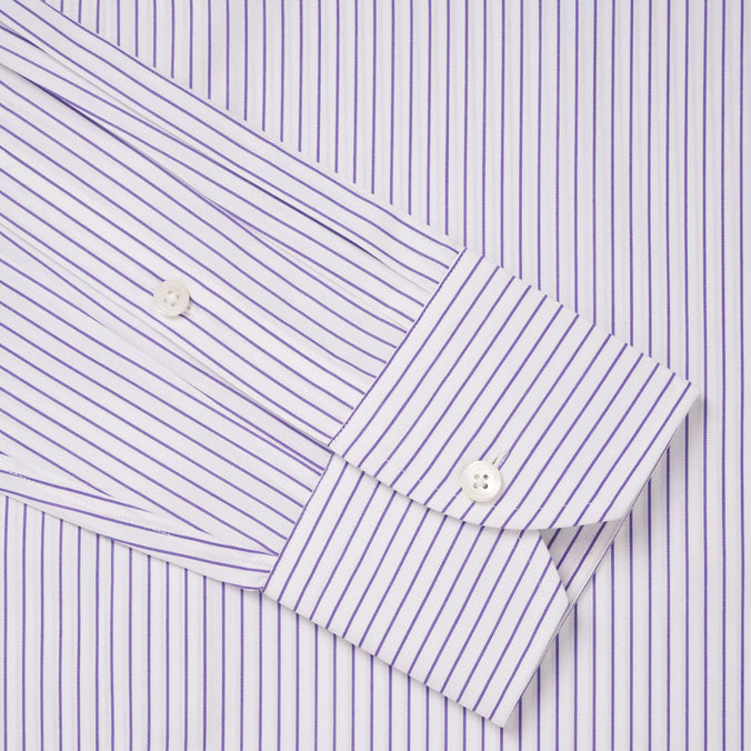 White & Purple Tailored Fit Striped Poplin Dress Shirt