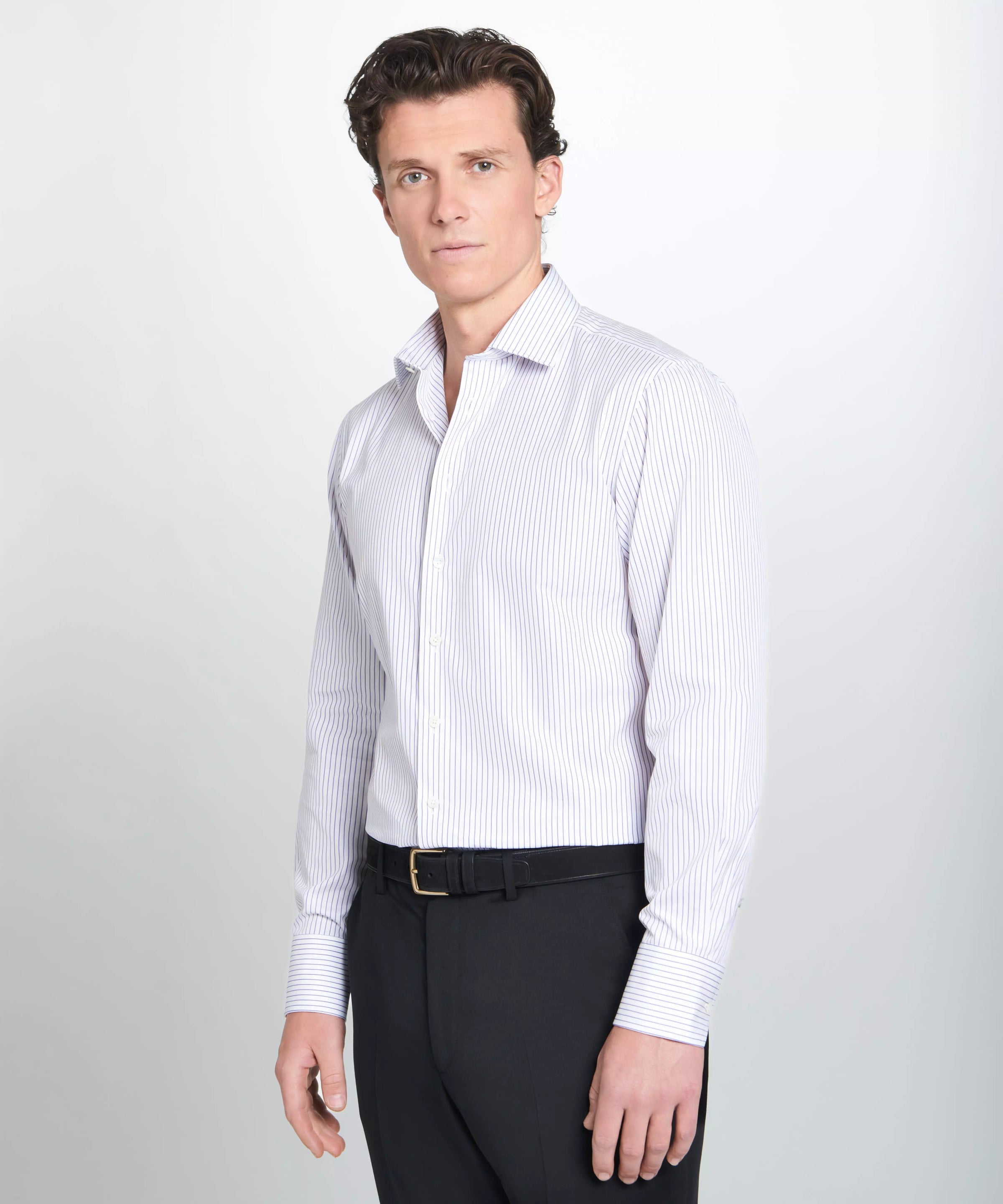 White & Purple Tailored Fit Striped Poplin Formal Shirt