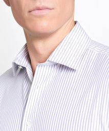 White & Purple Tailored Fit Striped Poplin Formal Shirt