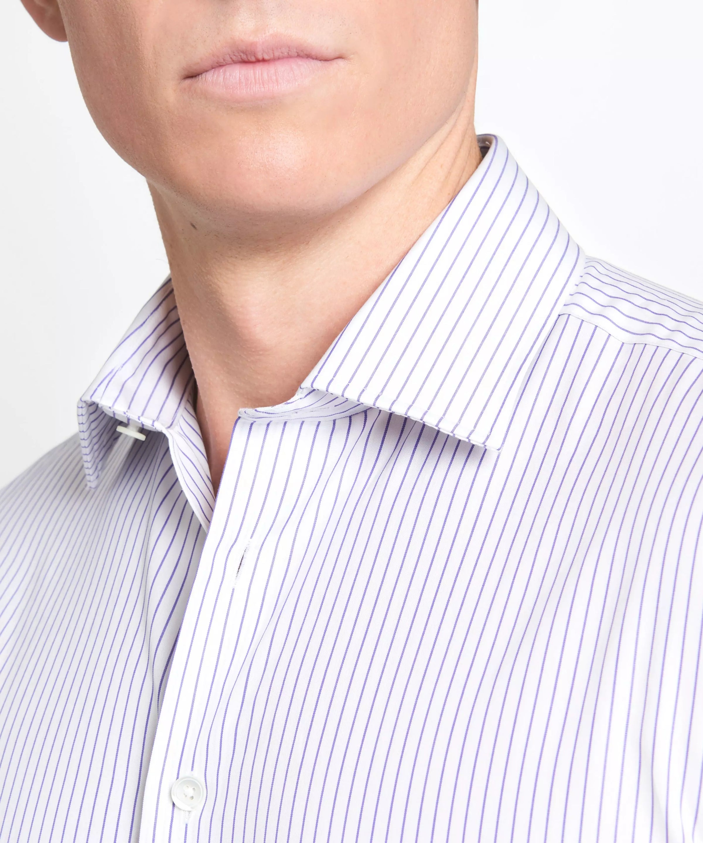 White & Purple Tailored Fit Striped Poplin Formal Shirt