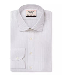 White & Black Tailored Fit Broken Twill Stripe Dress Shirt