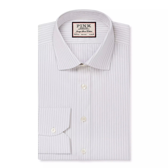 White & Black Tailored Fit Broken Twill Stripe Dress Shirt
