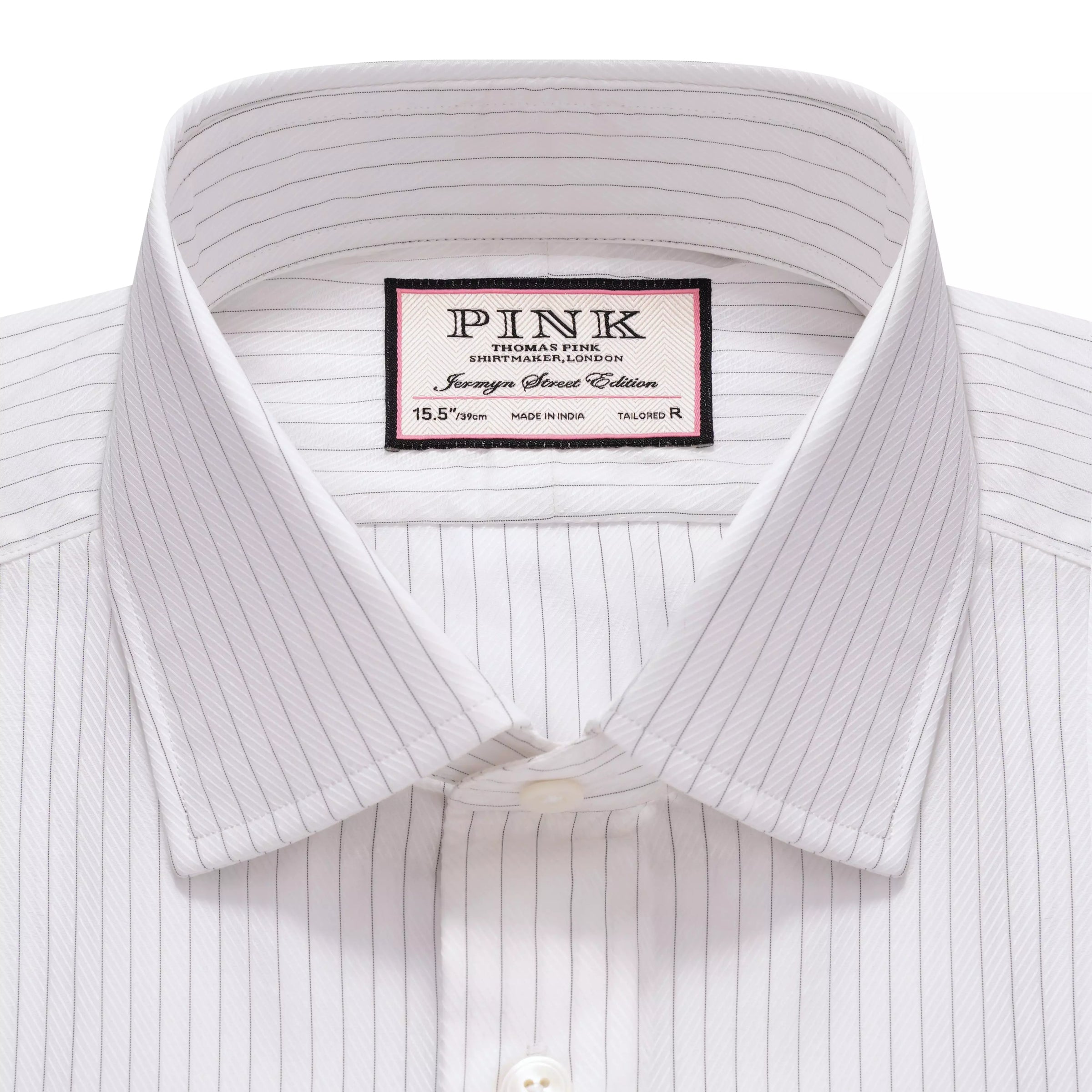 White & Black Tailored Fit Broken Twill Stripe Dress Shirt