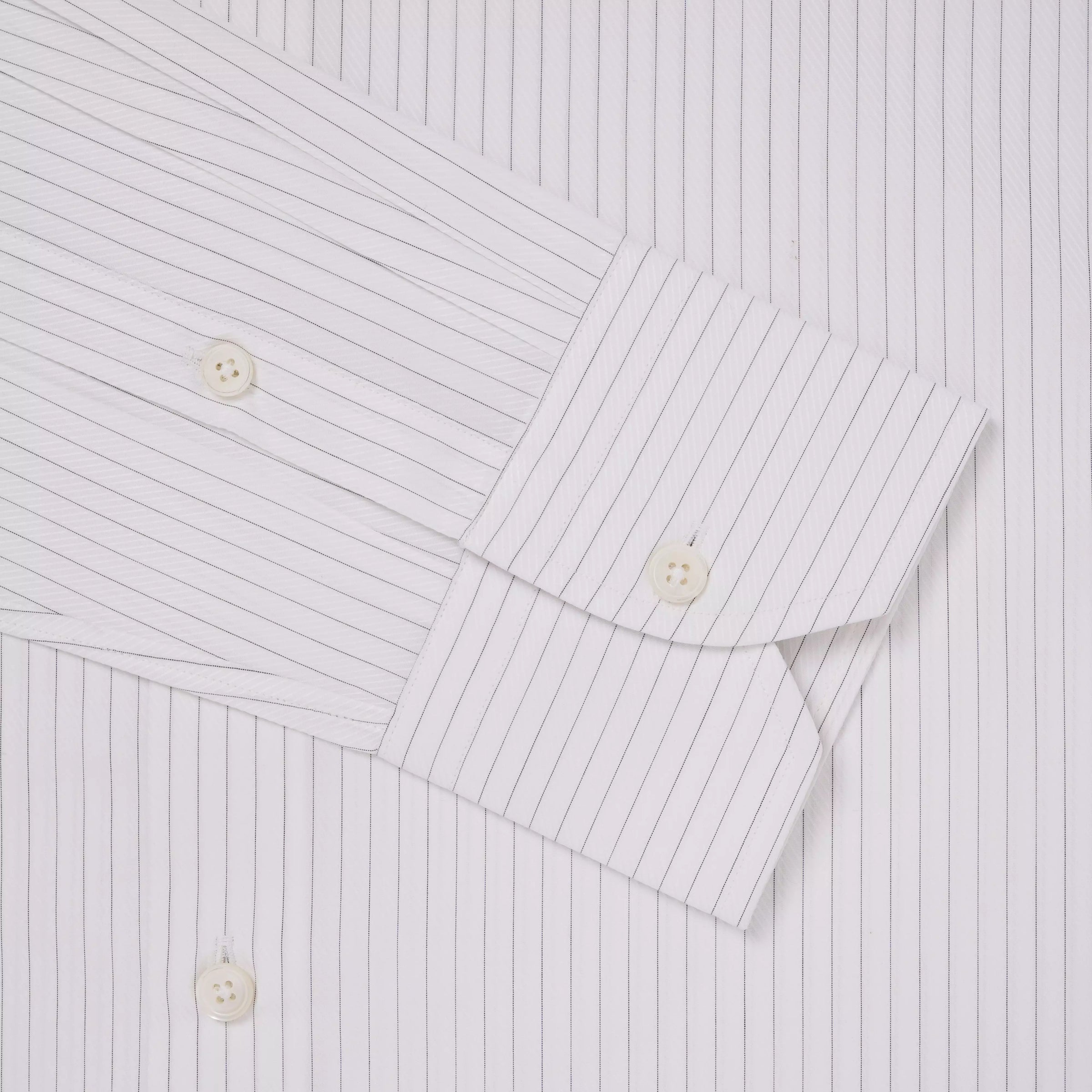 White & Black Tailored Fit Broken Twill Stripe Dress Shirt