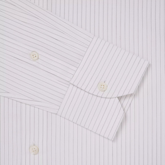 White & Black Tailored Fit Broken Twill Stripe Dress Shirt