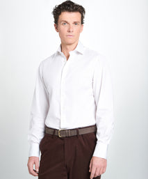 White & Purple Tailored Fit Broken Twill Stripe Formal Shirt
