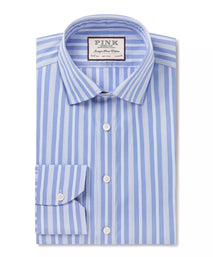 Pale Blue & Blue Tailored Fit Formal Bedford Stripe Shirt