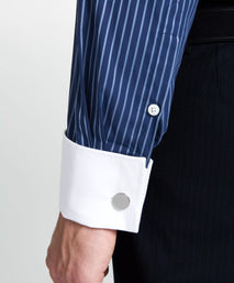 Navy & Blue Tailored Fit French Cuff Rope Stripe Dress Shirt
