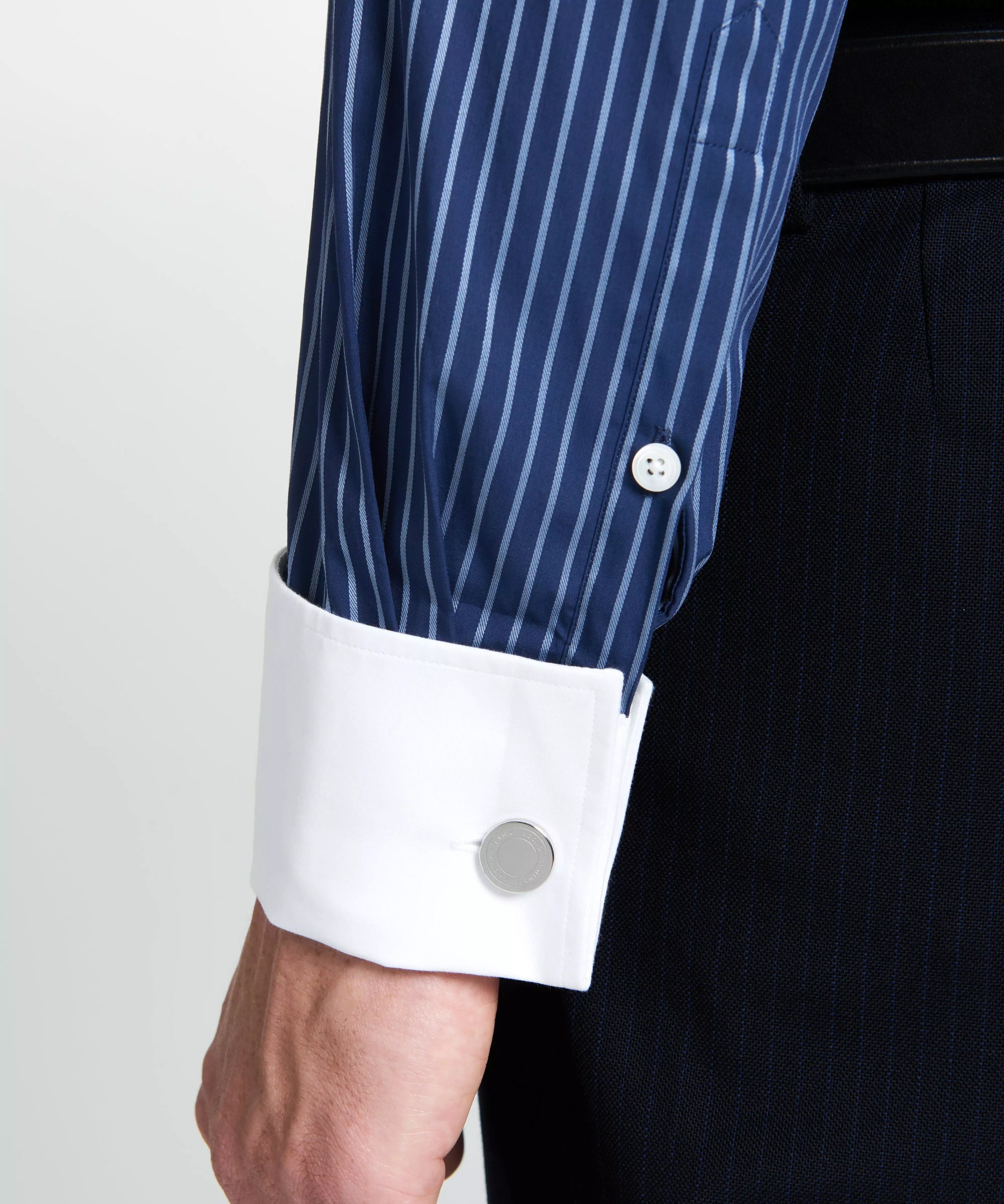 Navy & Blue Tailored Fit French Cuff Rope Stripe Dress Shirt