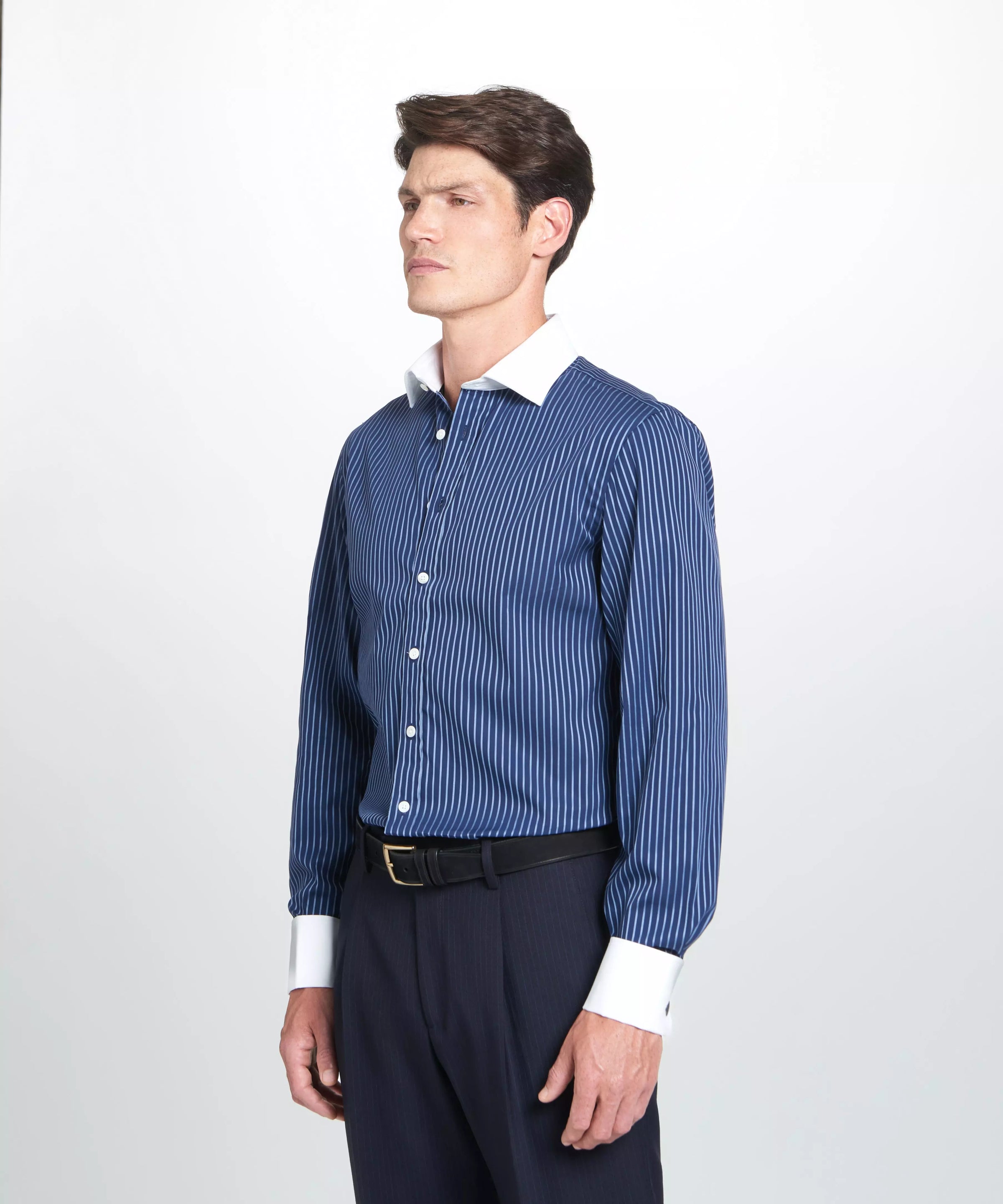 Navy & Blue Tailored Fit French Cuff Rope Stripe Dress Shirt