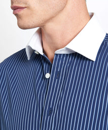 Navy & Blue Tailored Fit French Cuff Rope Stripe Dress Shirt