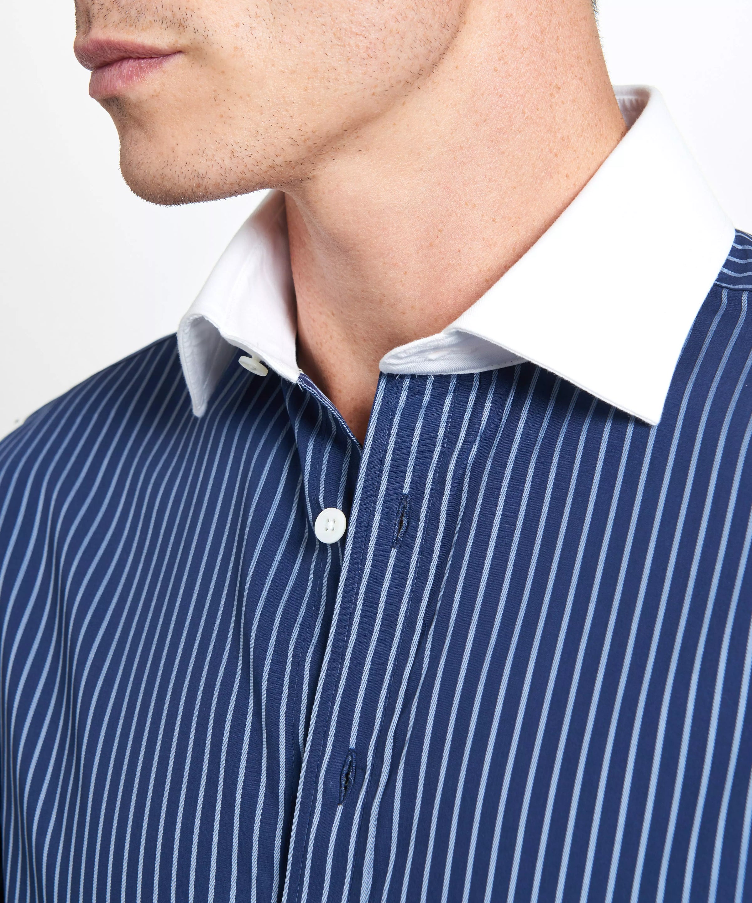 Navy & Blue Tailored Fit French Cuff Rope Stripe Dress Shirt