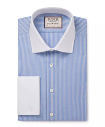 Pale Blue & White Tailored Fit French Cuff Dandy Stripe Dress Shirt