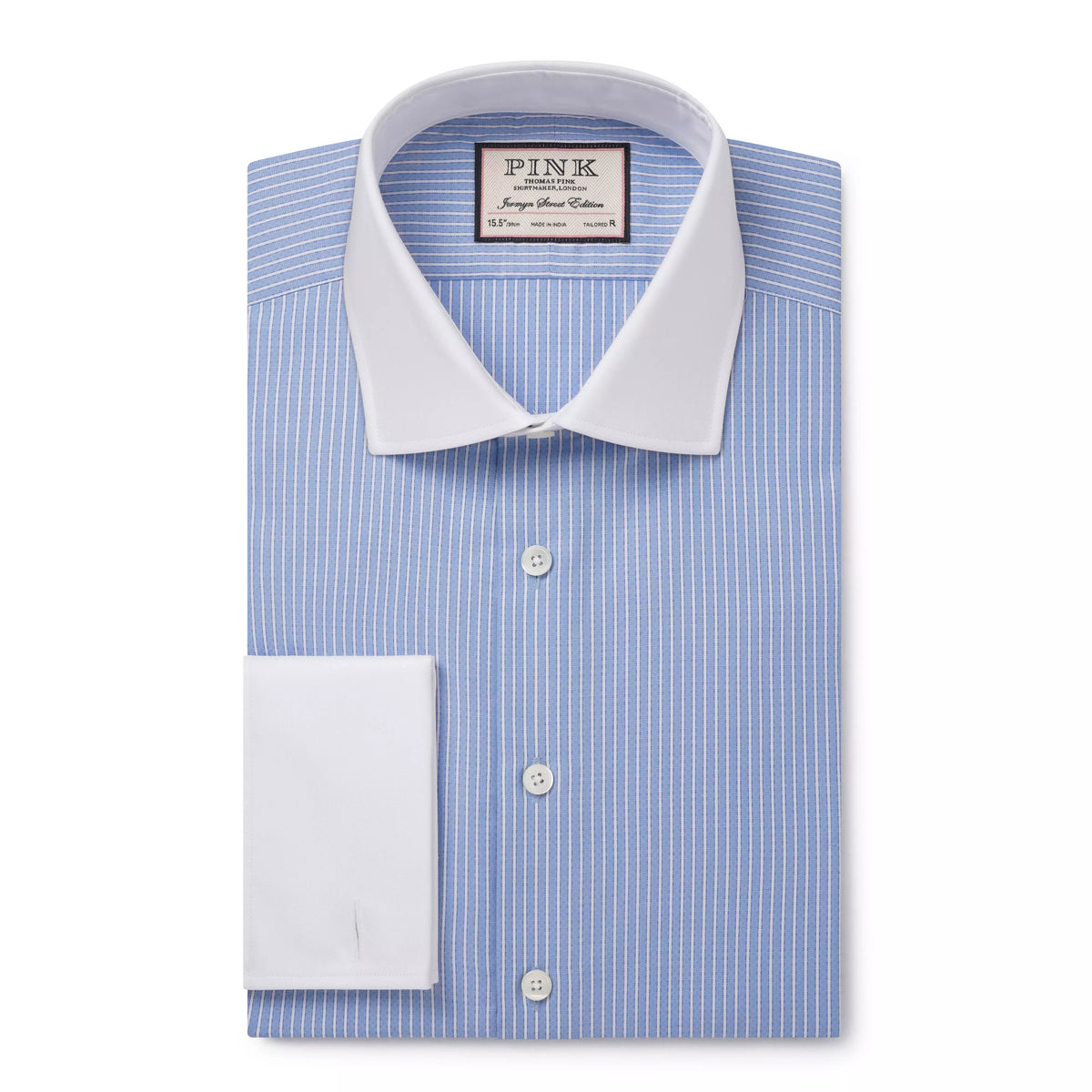 Pale Blue & White Tailored Fit French Cuff Dandy Stripe Dress Shirt