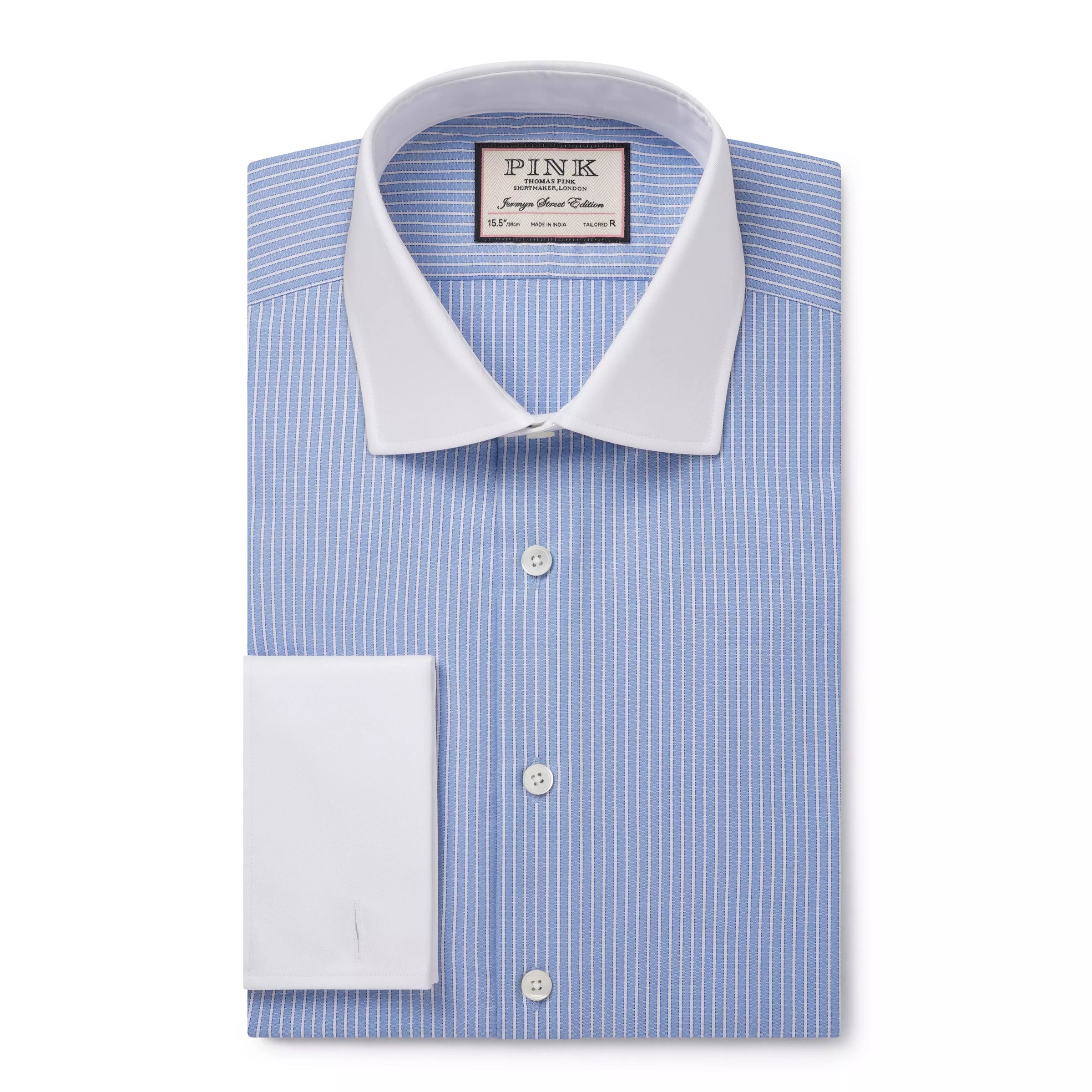 Pale Blue & White Tailored Fit French Cuff Dandy Stripe Dress Shirt