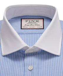 Pale Blue & White Tailored Fit French Cuff Dandy Stripe Dress Shirt