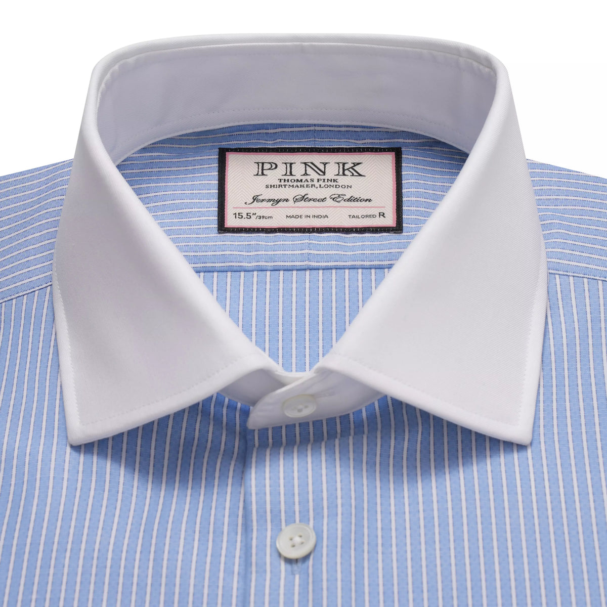 Pale Blue & White Tailored Fit French Cuff Dandy Stripe Dress Shirt