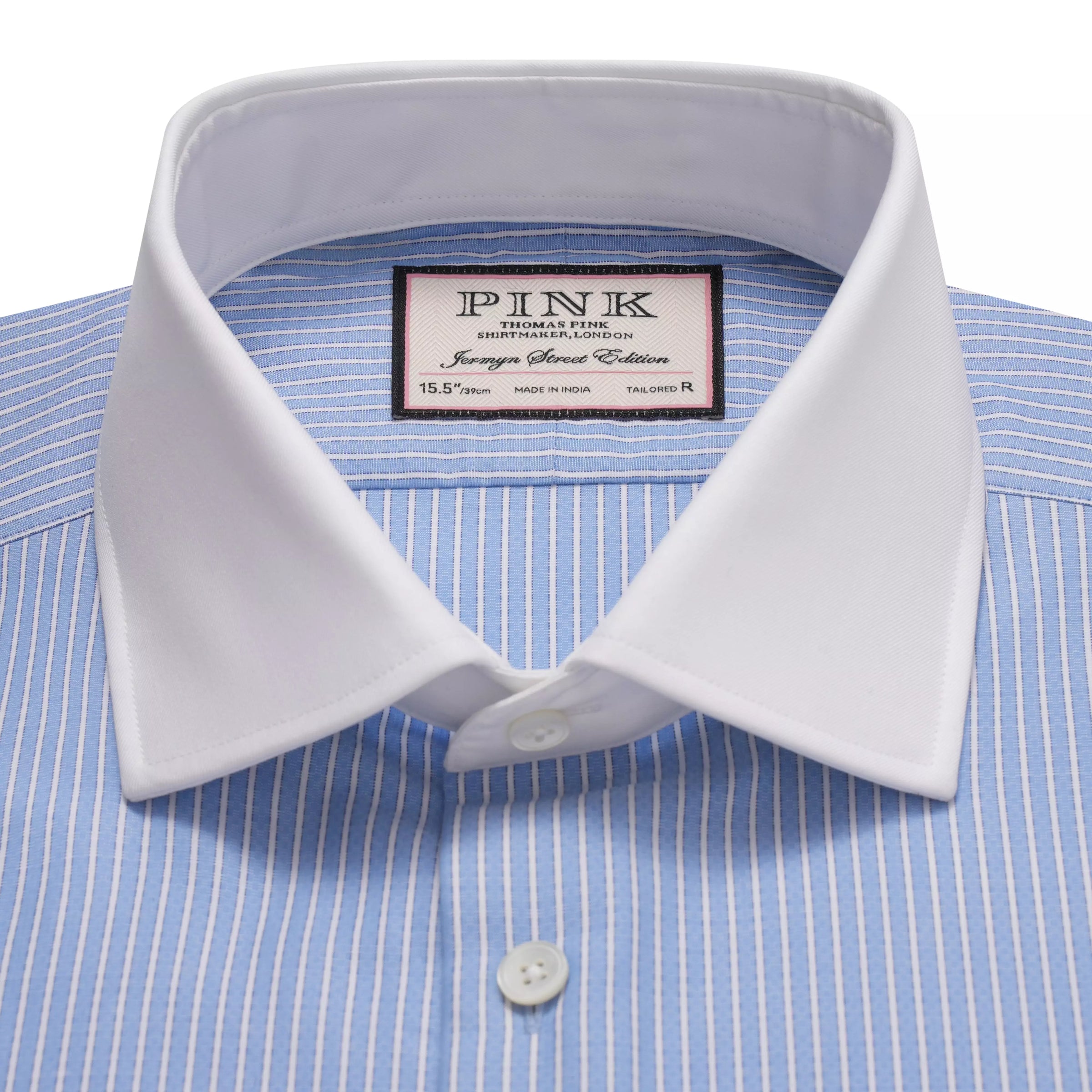 Pale Blue & White Tailored Fit French Cuff Dandy Stripe Dress Shirt