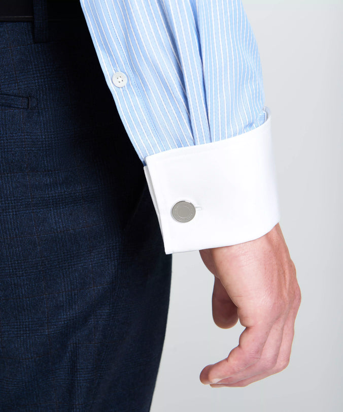 Pale Blue & White Tailored Fit French Cuff Dandy Stripe Dress Shirt