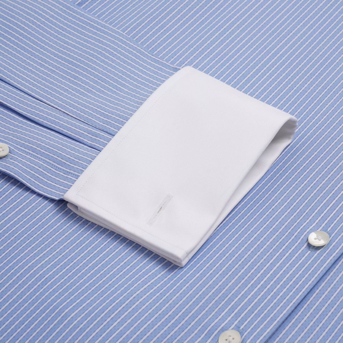 Pale Blue & White Tailored Fit French Cuff Dandy Stripe Dress Shirt