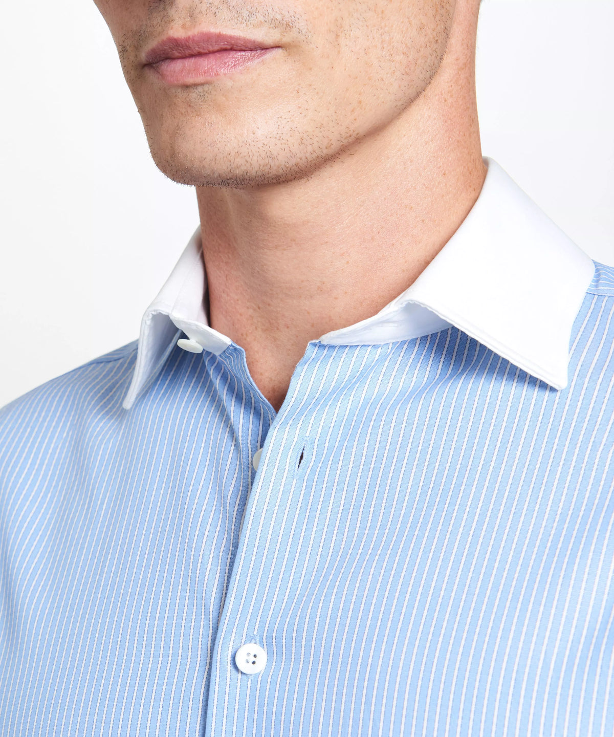 Pale Blue & White Tailored Fit French Cuff Dandy Stripe Dress Shirt