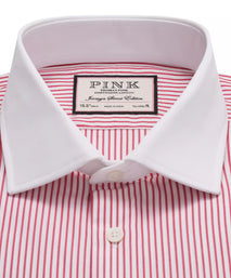 Red & White Tailored Fit French Cuff Poplin Stripe Dress Shirt