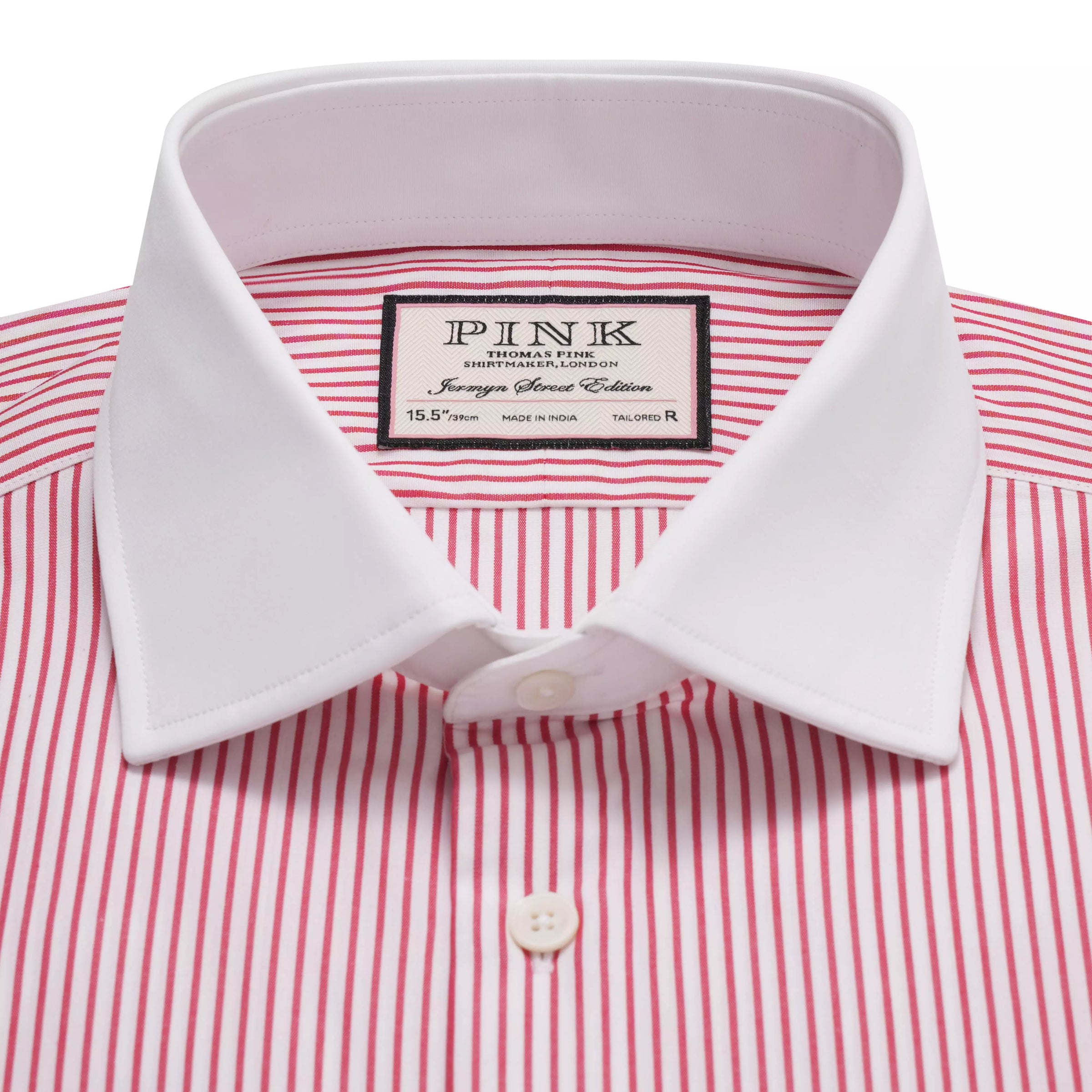 Red & White Tailored Fit French Cuff Poplin Stripe Dress Shirt