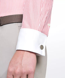 Red & White Tailored Fit French Cuff Poplin Stripe Dress Shirt