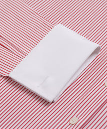Red & White Tailored Fit French Cuff Poplin Stripe Dress Shirt