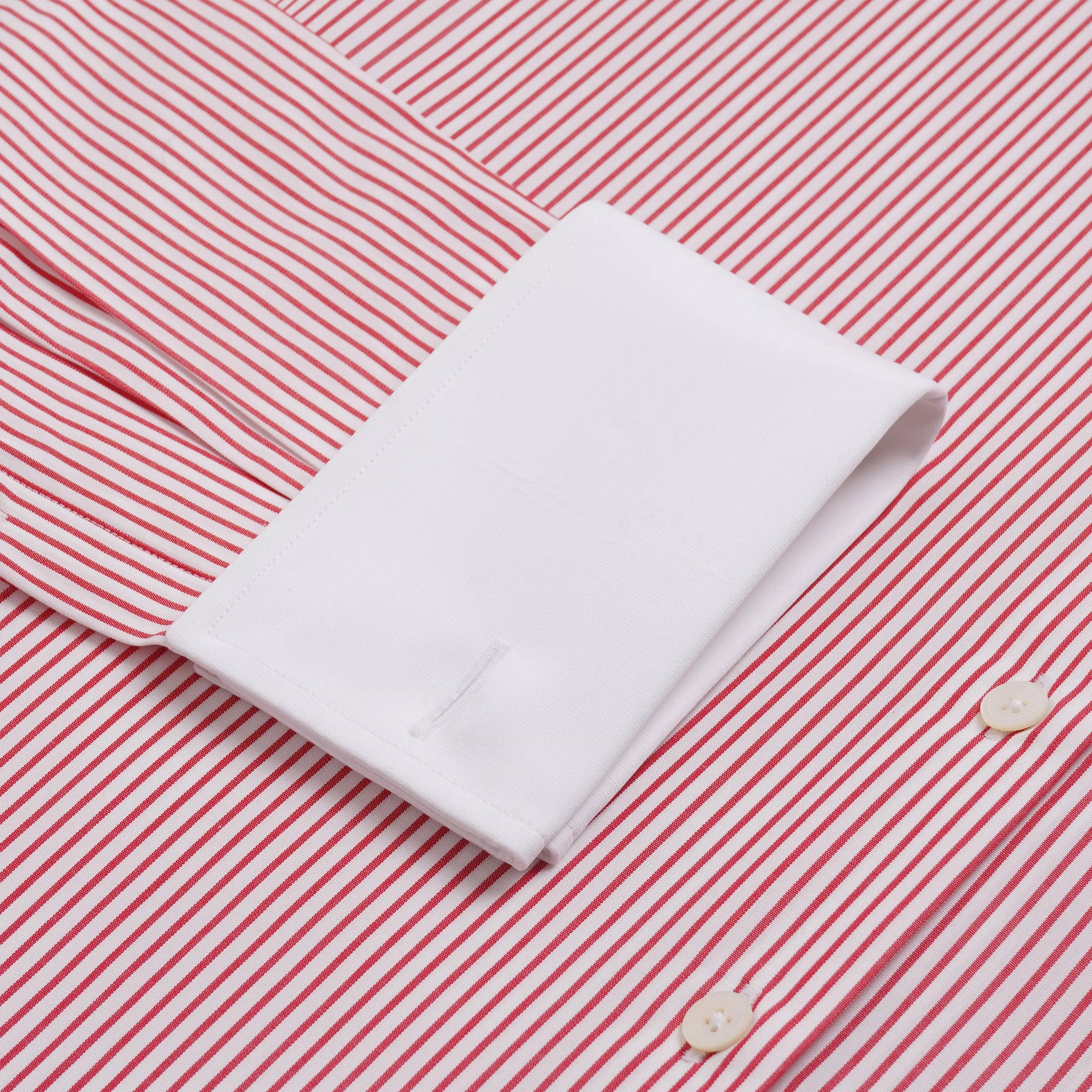 Red & White Tailored Fit French Cuff Poplin Stripe Dress Shirt