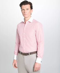 Red & White Tailored Fit French Cuff Poplin Stripe Dress Shirt