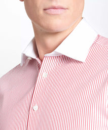 Red & White Tailored Fit French Cuff Poplin Stripe Dress Shirt