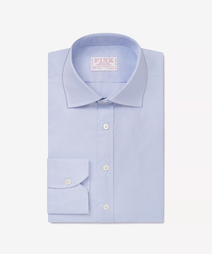 Blue & White Classic Fit Micro Puppytooth Dress Shirt