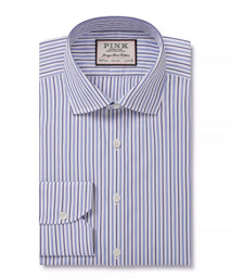 White & Blue Classic Fit Regent Track Stripe Dress Shirt