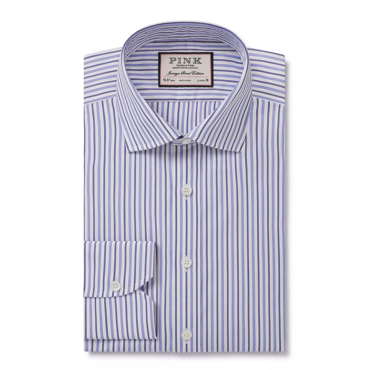 White & Blue Classic Fit Regent Track Stripe Dress Shirt
